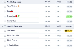 Screen shot of YNAB app