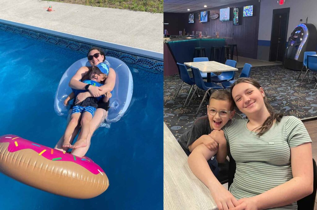 kids in bowling alley and in pool